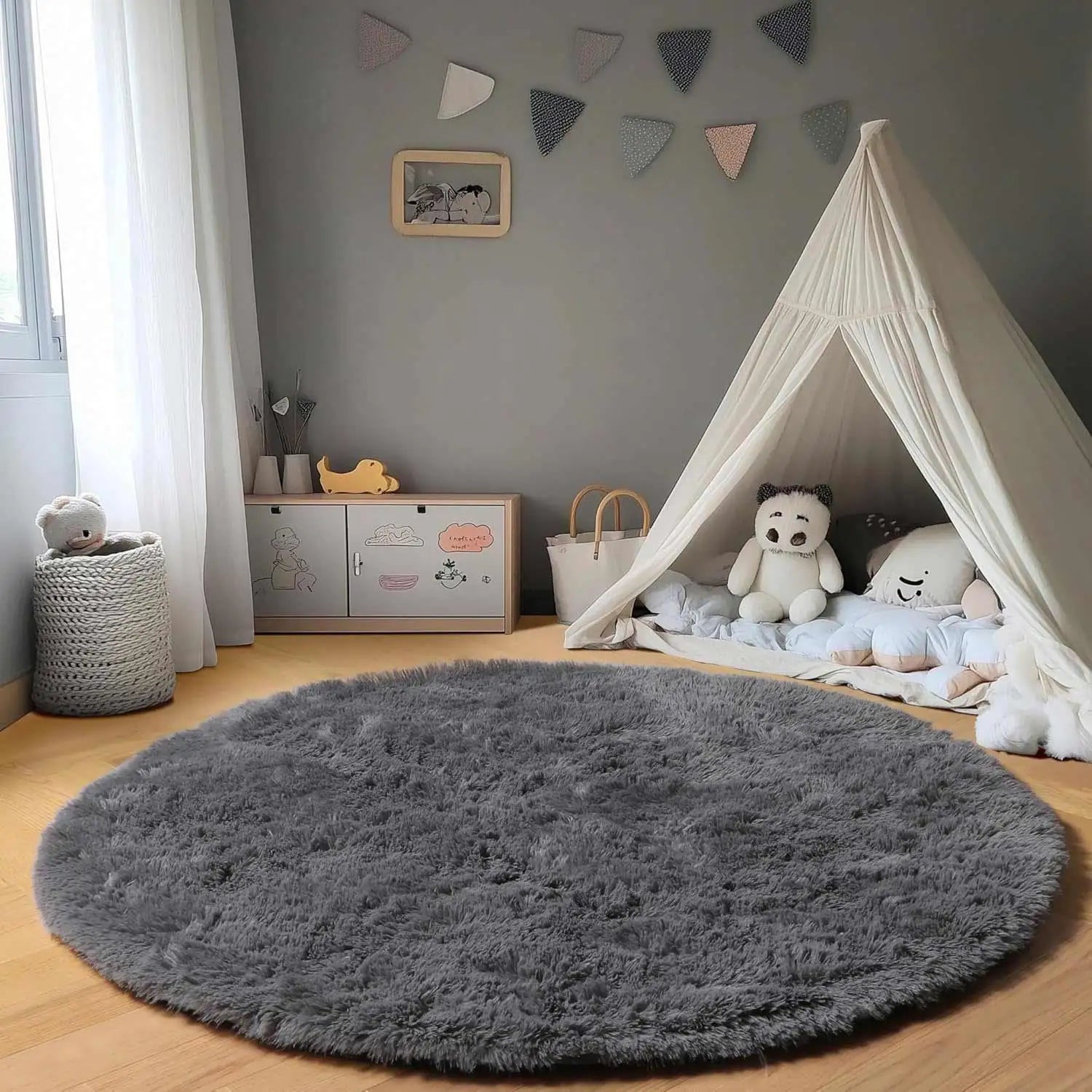 tapis rond gris moderne