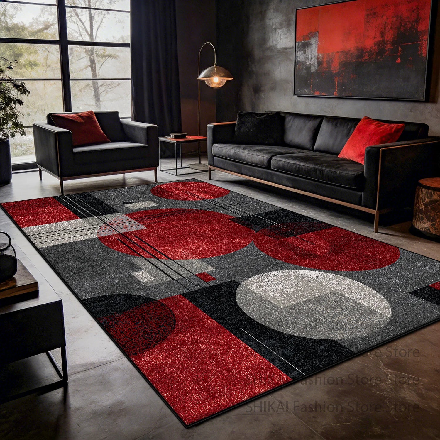 tapis moderne rouge et gris