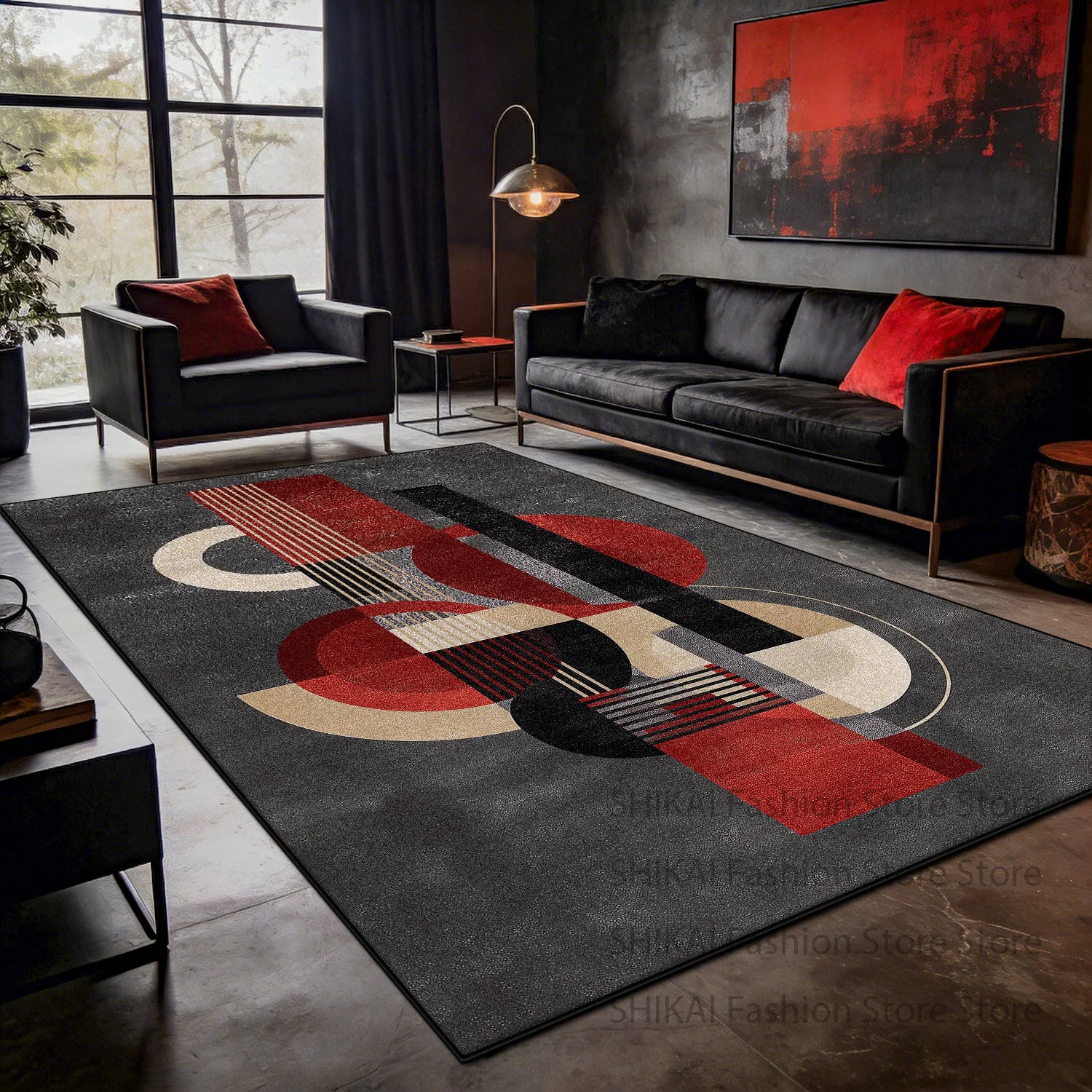 tapis moderne rouge et gris