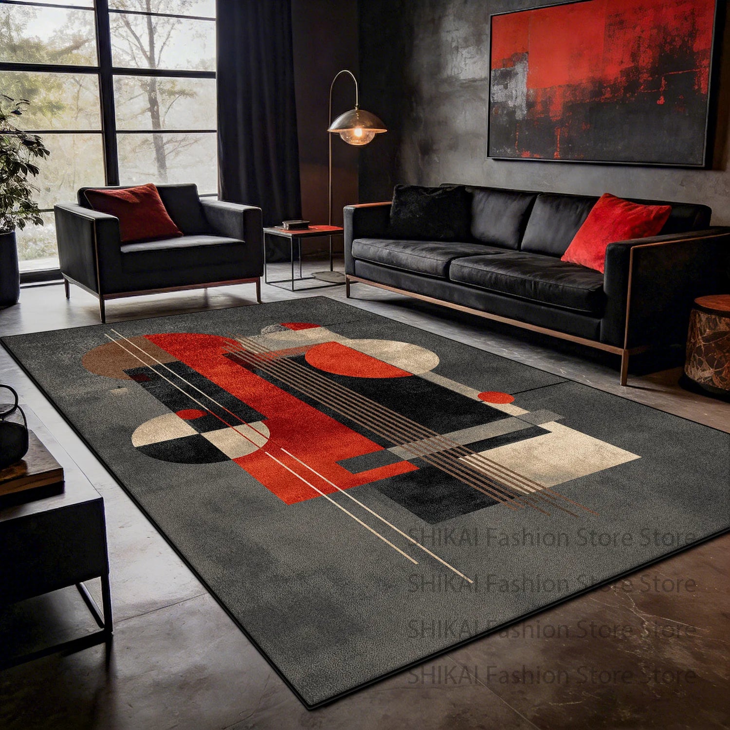 tapis moderne rouge et gris