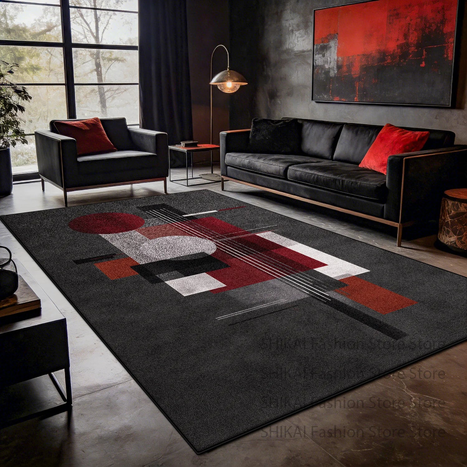 tapis moderne rouge et gris