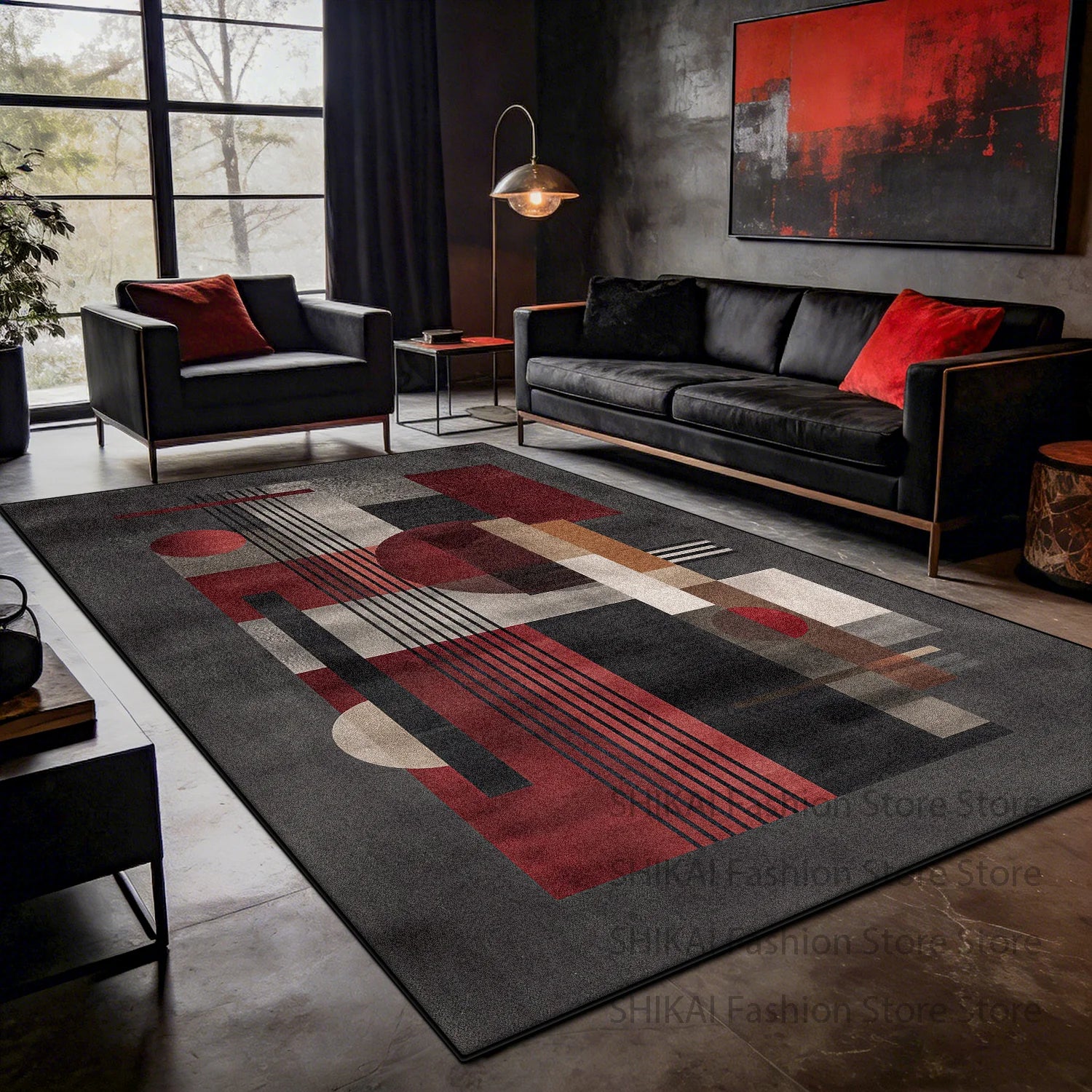 tapis moderne rouge et gris