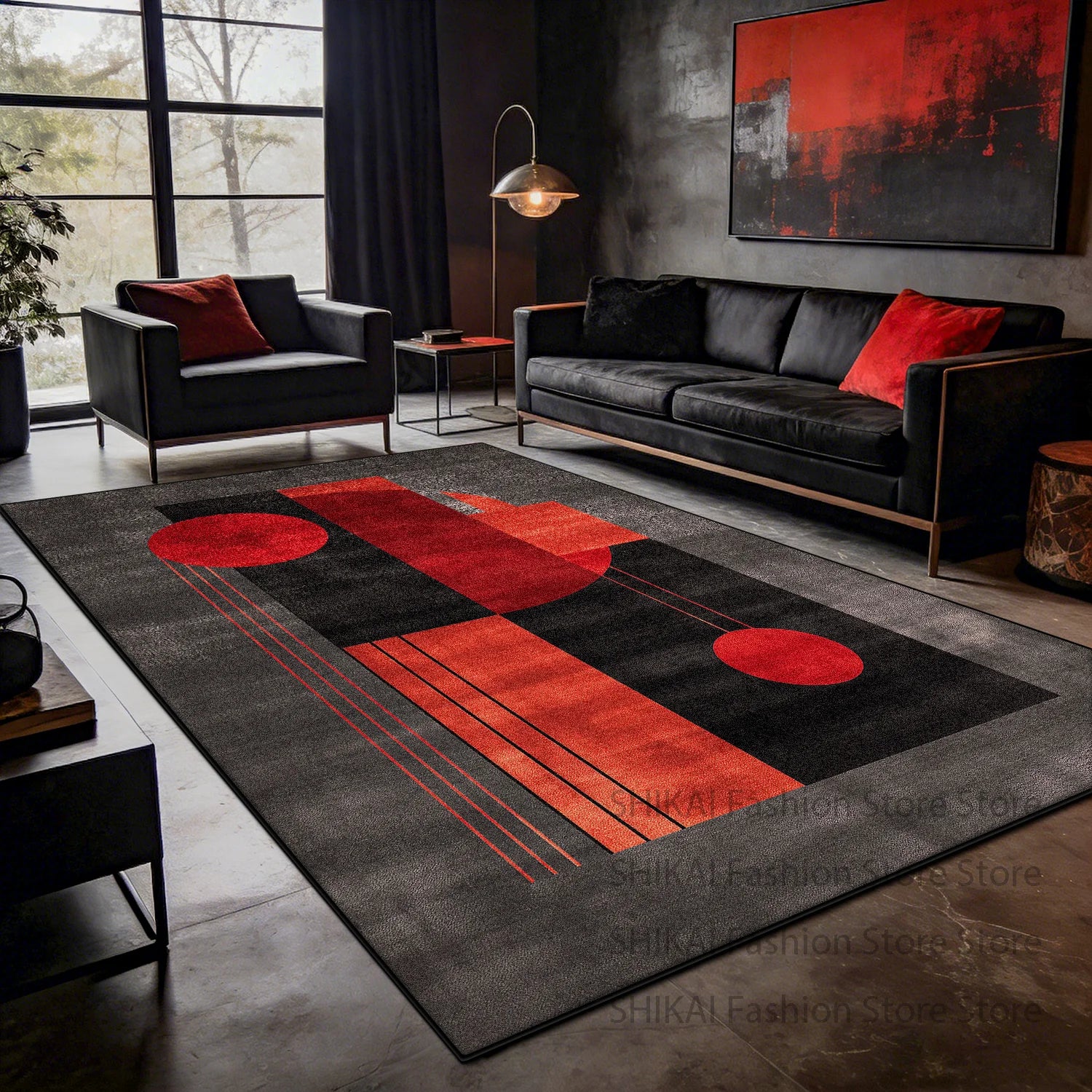 tapis moderne rouge et gris