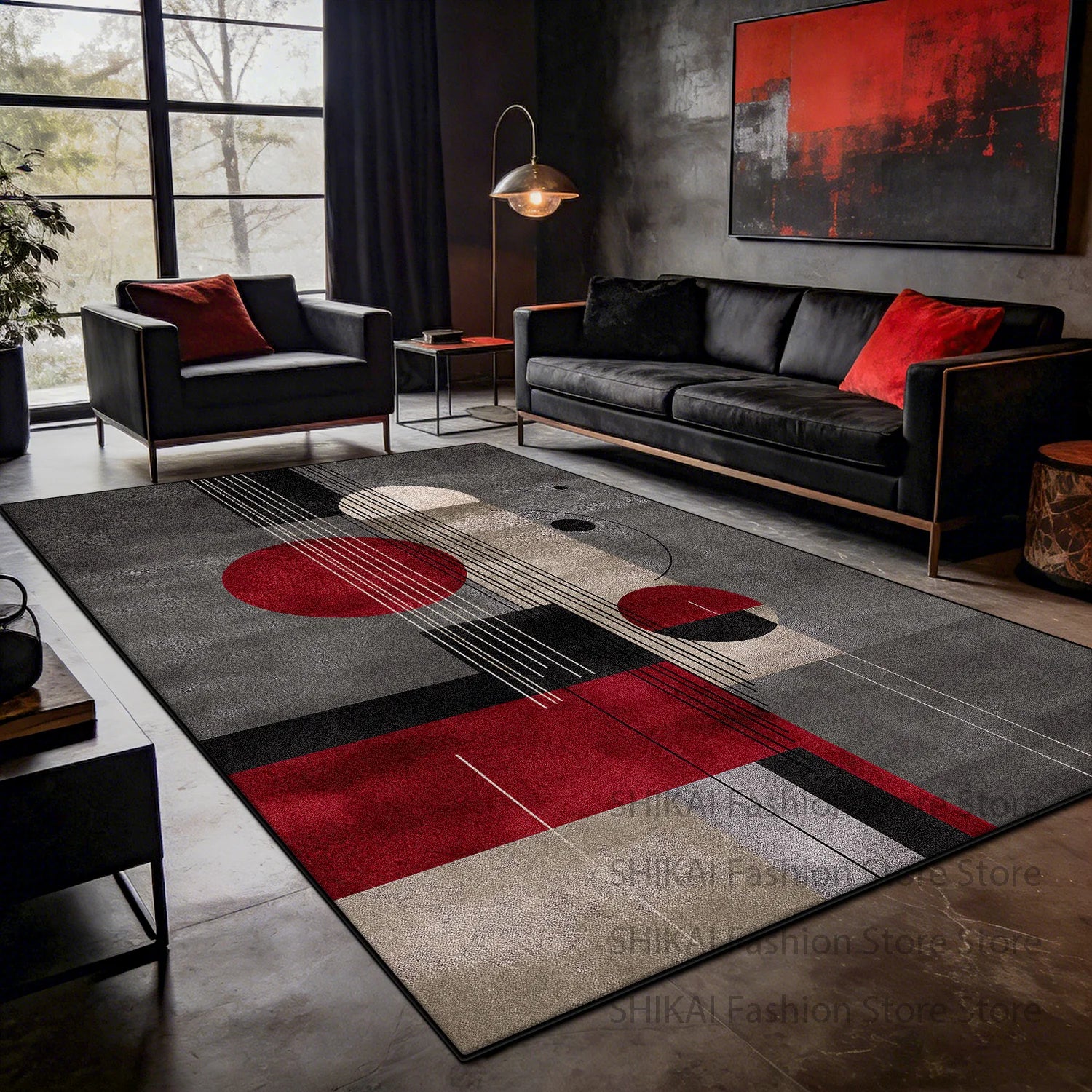 tapis moderne rouge et gris