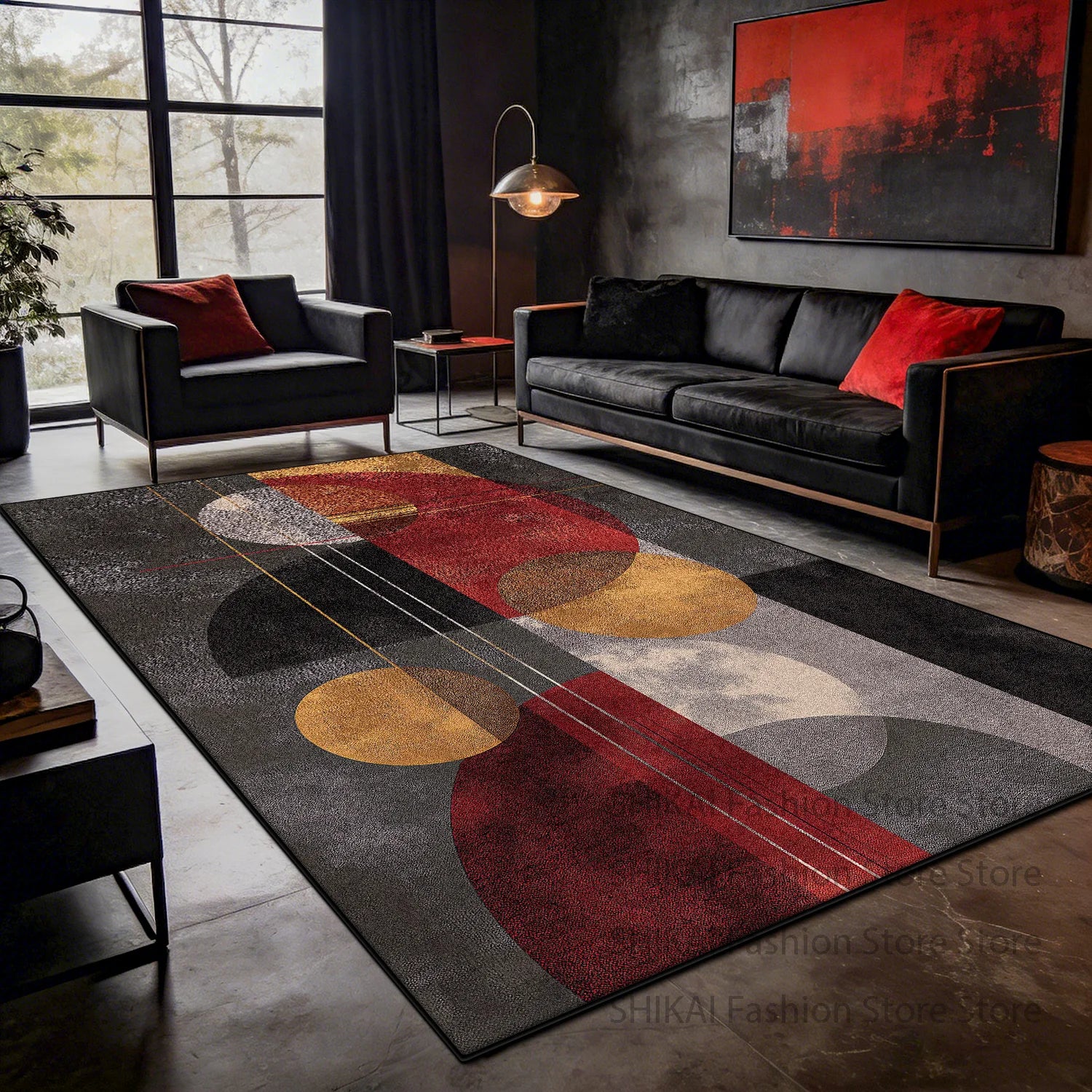 tapis moderne rouge et gris