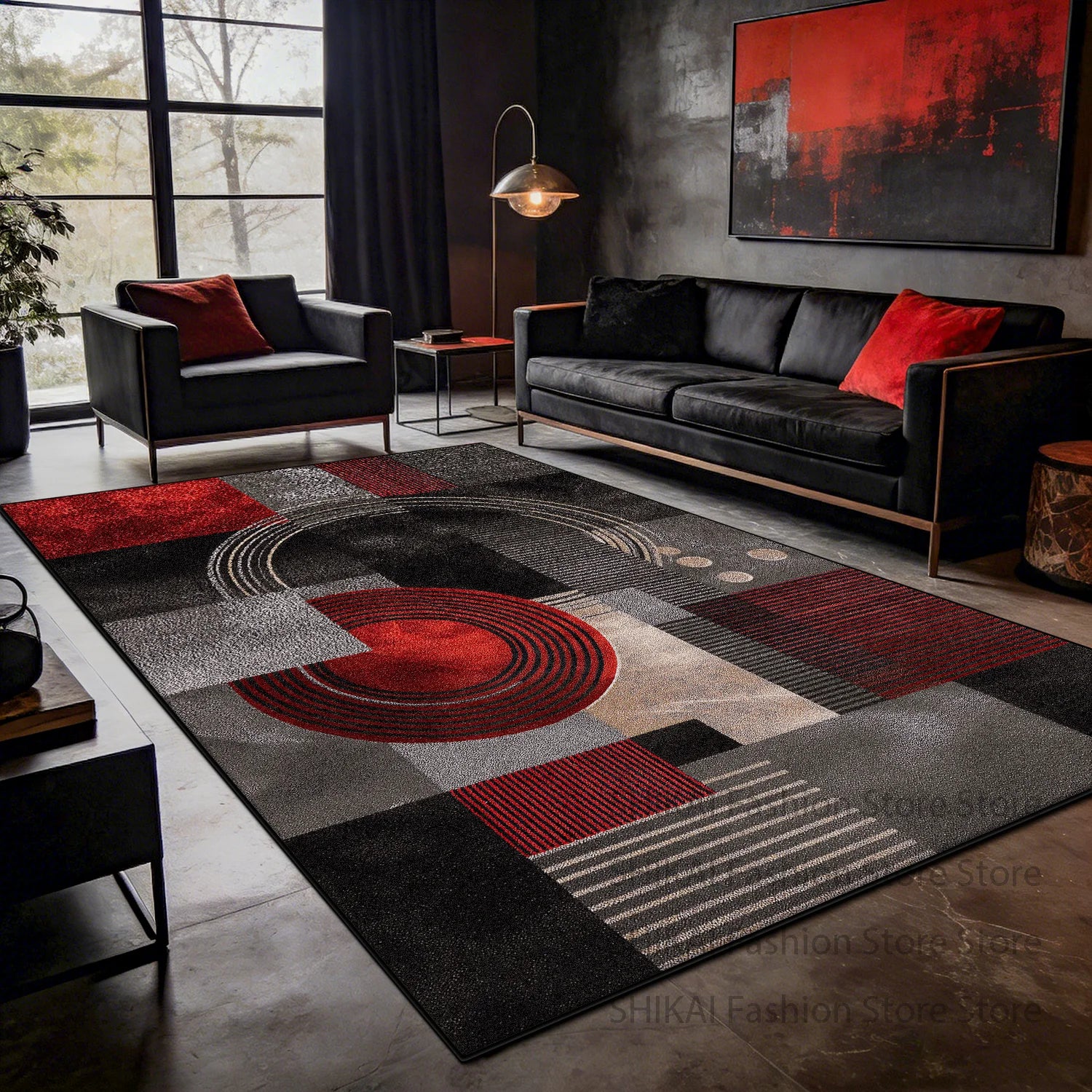 tapis moderne rouge et gris