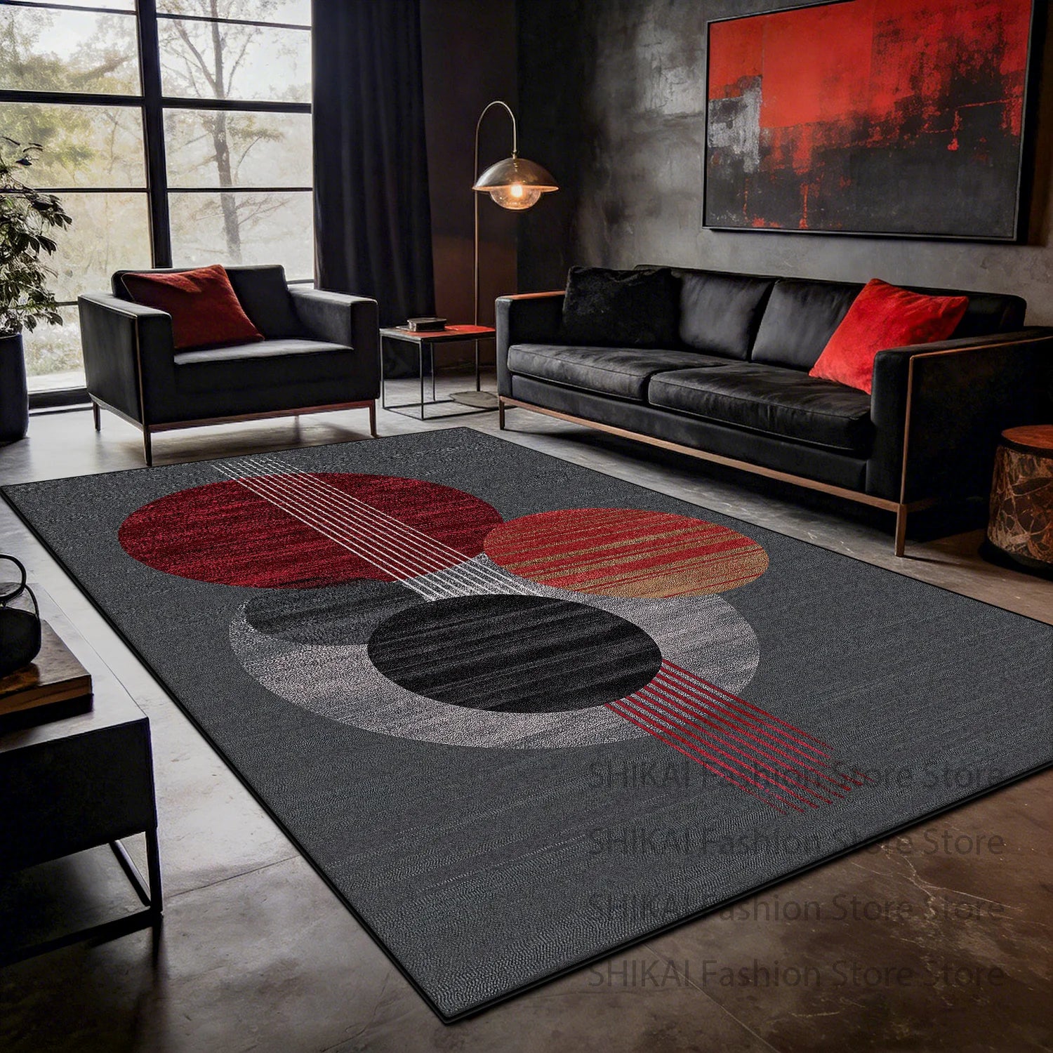 tapis moderne rouge et gris