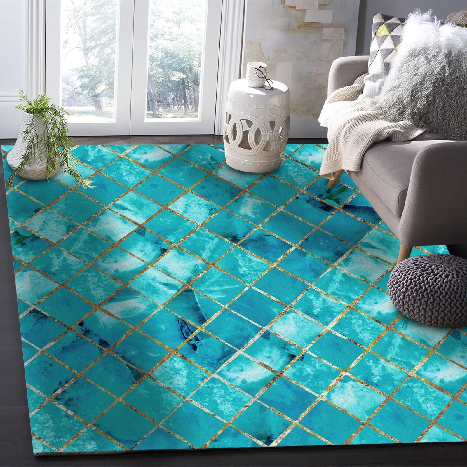 tapis moderne turquoise